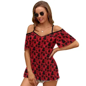 Disney Alice In Wonderland Queen Of Hearts Off With Their Heads Women's Off-Shoulder Cold Shoulder Camisole Top