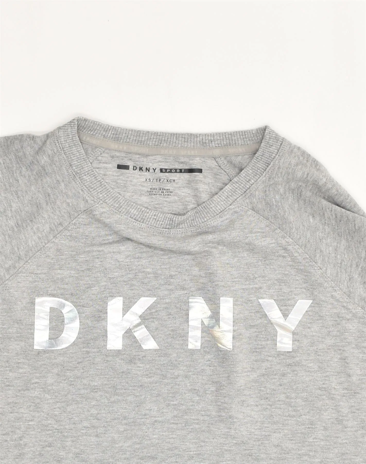 DKNY Womens Loose Fit Crop Sweatshirt Jumper UK 6 XS  Grey Cotton