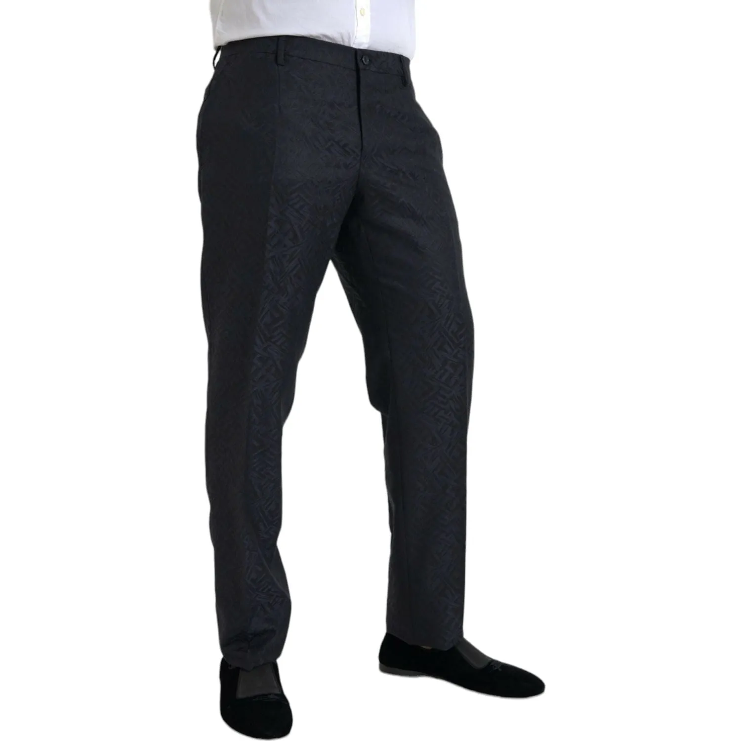 Dolce & Gabbana Blue Brocade Wool Skinny Men Dress Pants