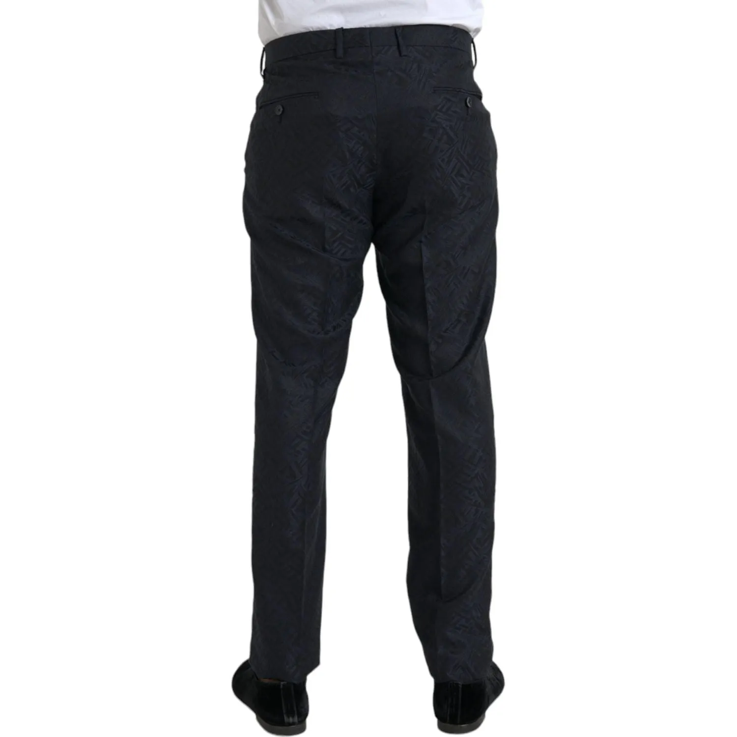 Dolce & Gabbana Blue Brocade Wool Skinny Men Dress Pants