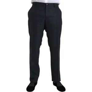 Dolce & Gabbana Blue Brocade Wool Skinny Men Dress Pants