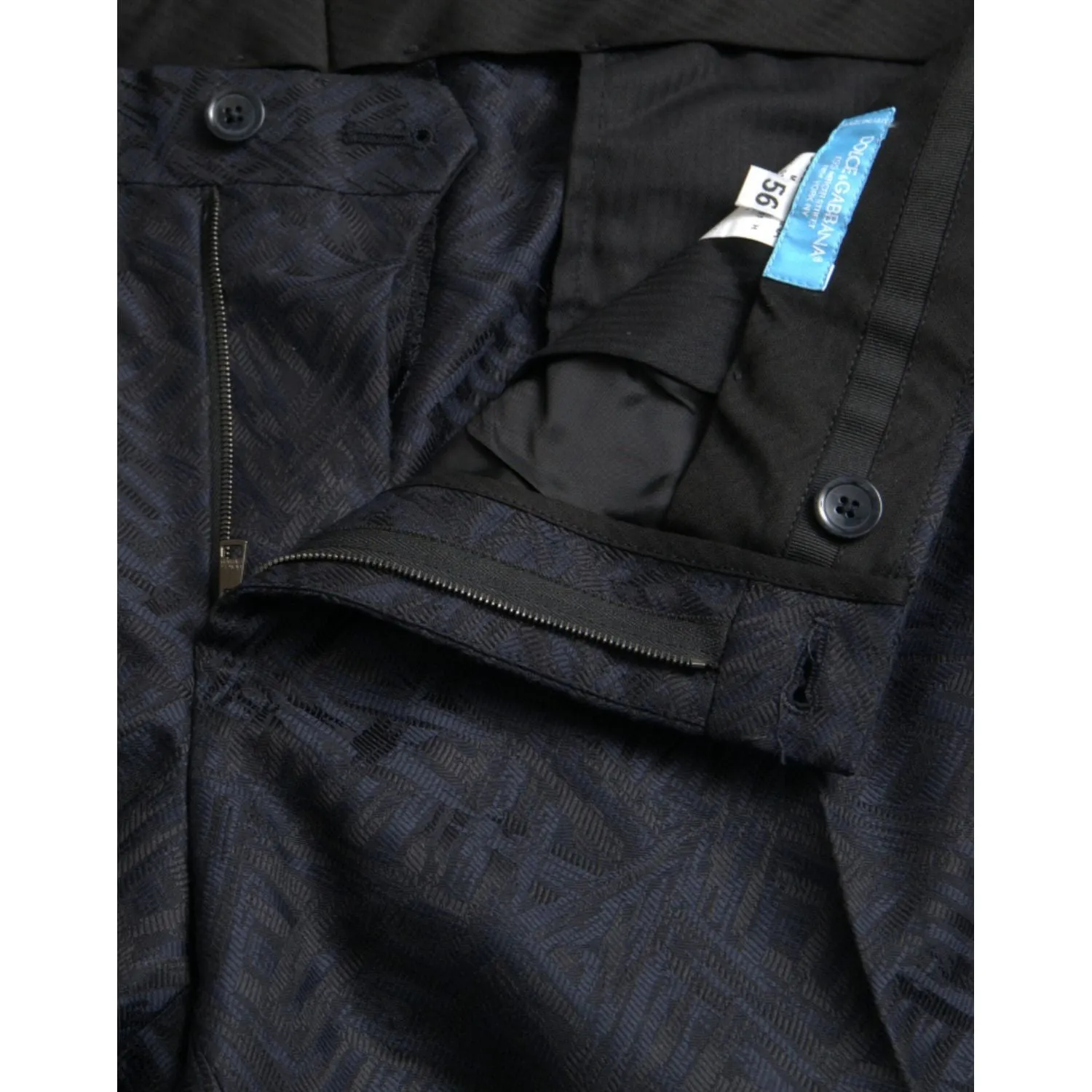 Dolce & Gabbana Blue Brocade Wool Skinny Men Dress Pants