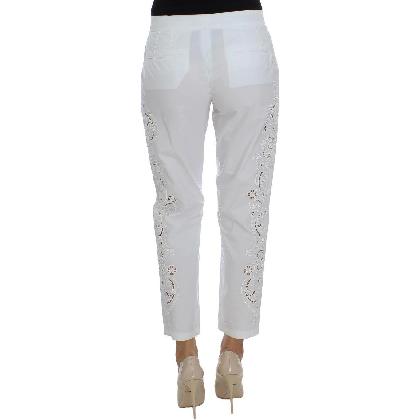 Dolce & Gabbana Elegant White Floral Cutout Dress Pants