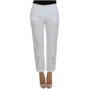 Dolce & Gabbana Elegant White Floral Cutout Dress Pants