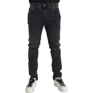 Dolce & Gabbana Gray Cotton Stretch Skinny Denim Logo Jeans