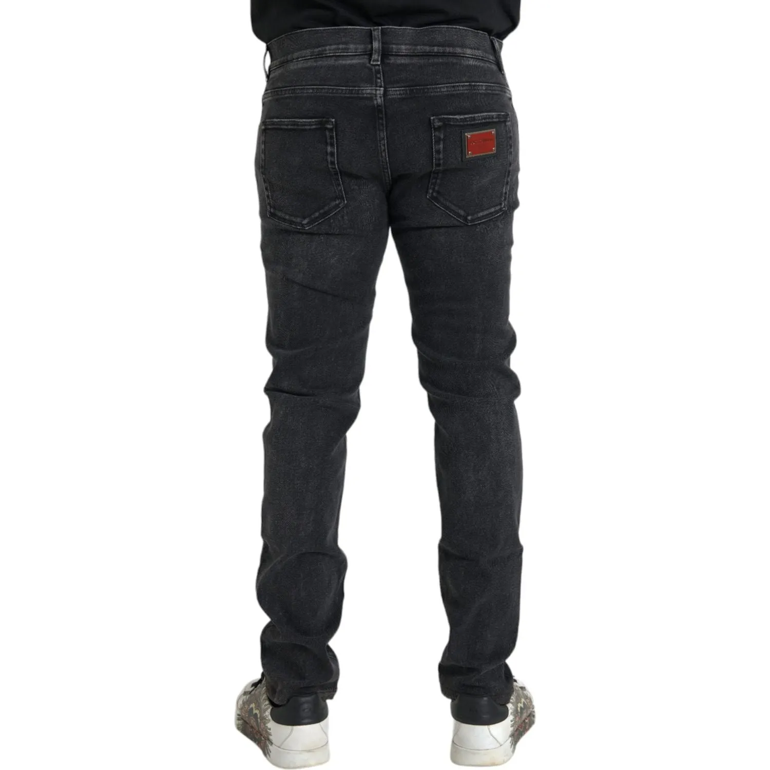 Dolce & Gabbana Gray Cotton Stretch Skinny Denim Logo Jeans