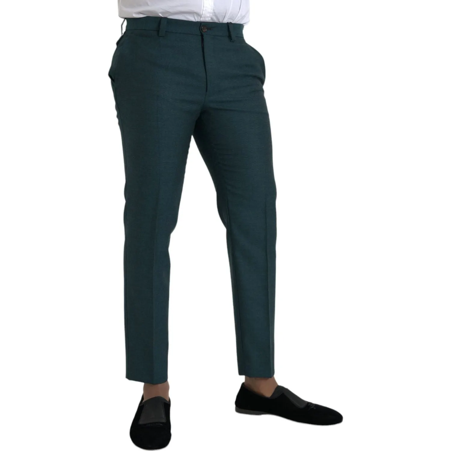 Dolce & Gabbana Green Wool Skinny Slim Dress Pants