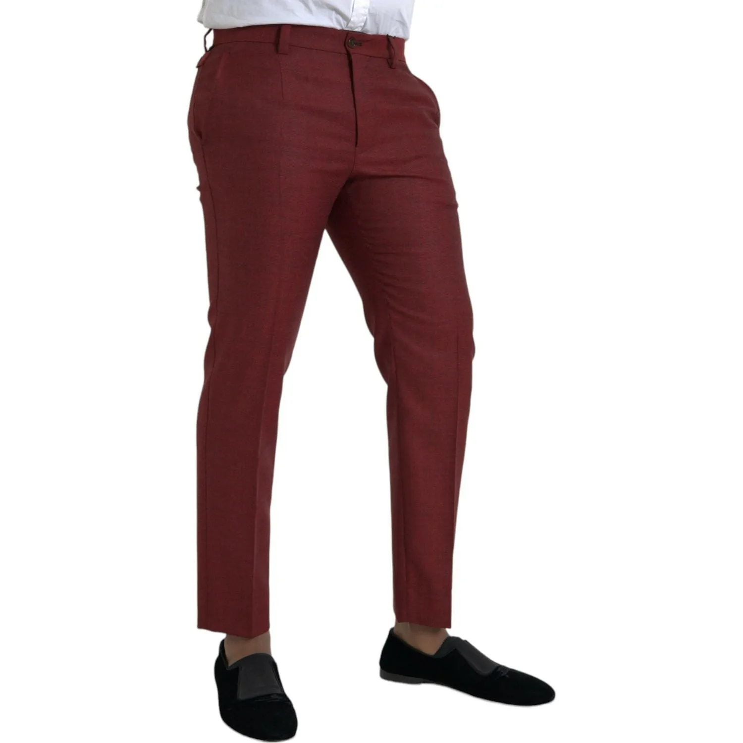 Dolce & Gabbana Maroon Wool Men Skinny Dress Pants