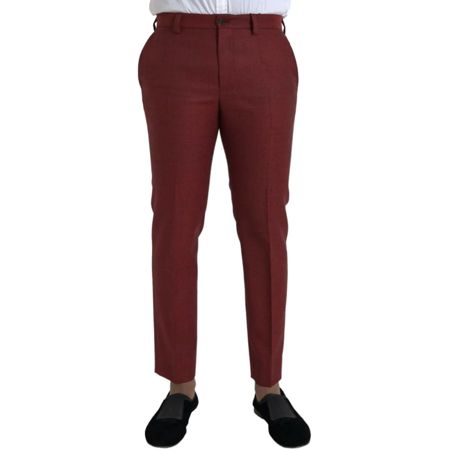 Dolce & Gabbana Maroon Wool Men Skinny Dress Pants