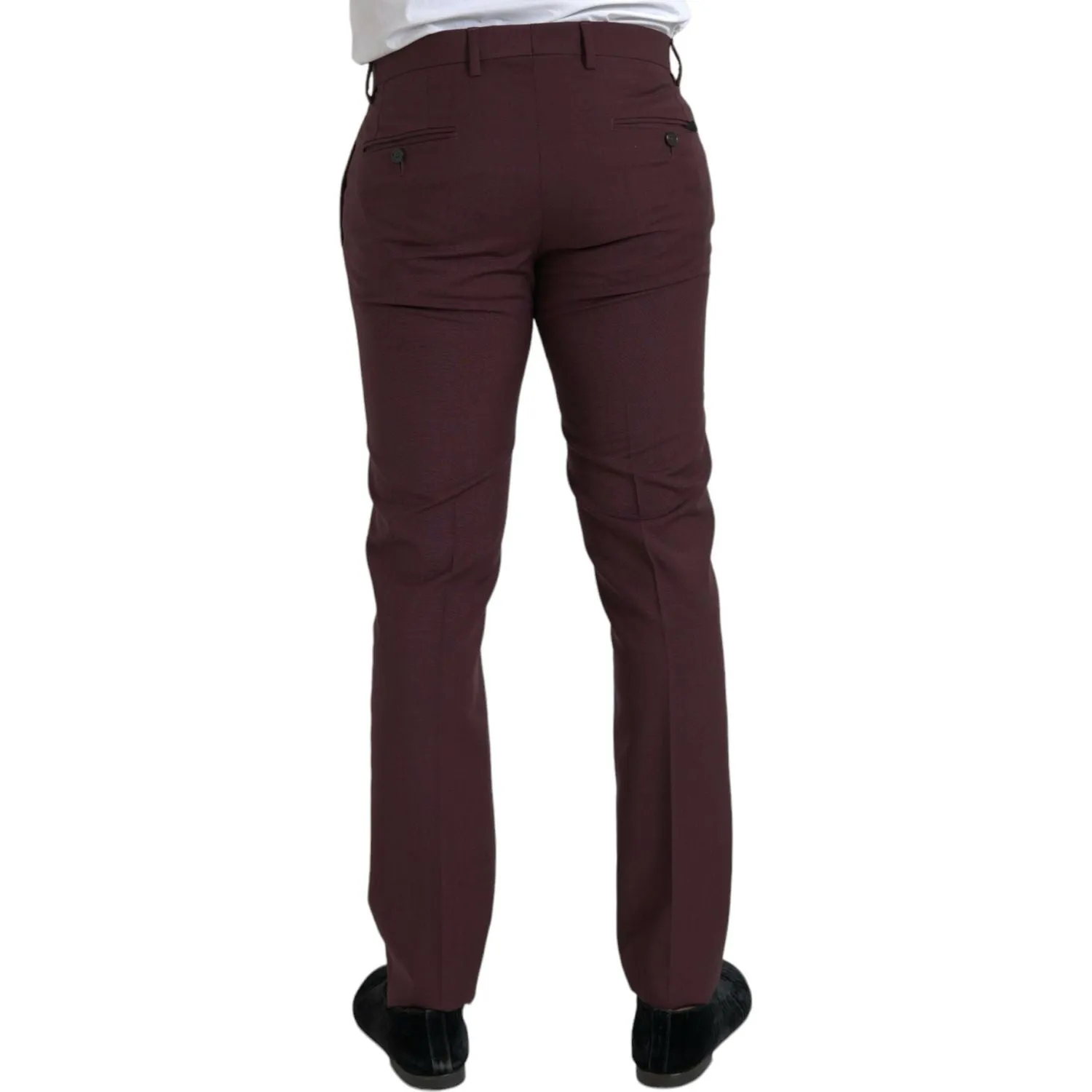 Dolce & Gabbana Maroon Wool Men Slim Fit Dress Pants