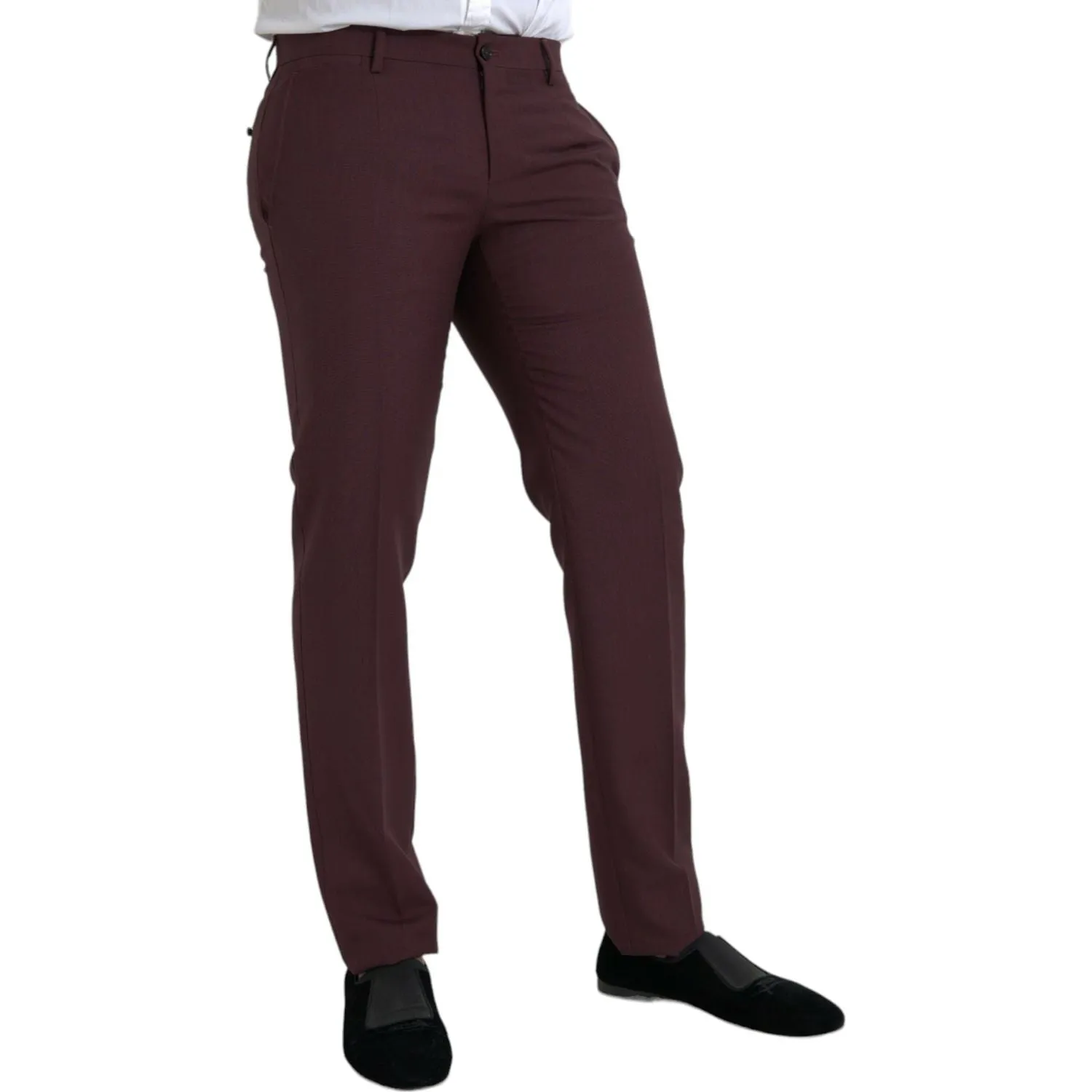 Dolce & Gabbana Maroon Wool Men Slim Fit Dress Pants