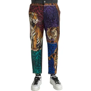 Dolce & Gabbana Multicolor Tiger Leopard Cotton Loose Tapered Pants