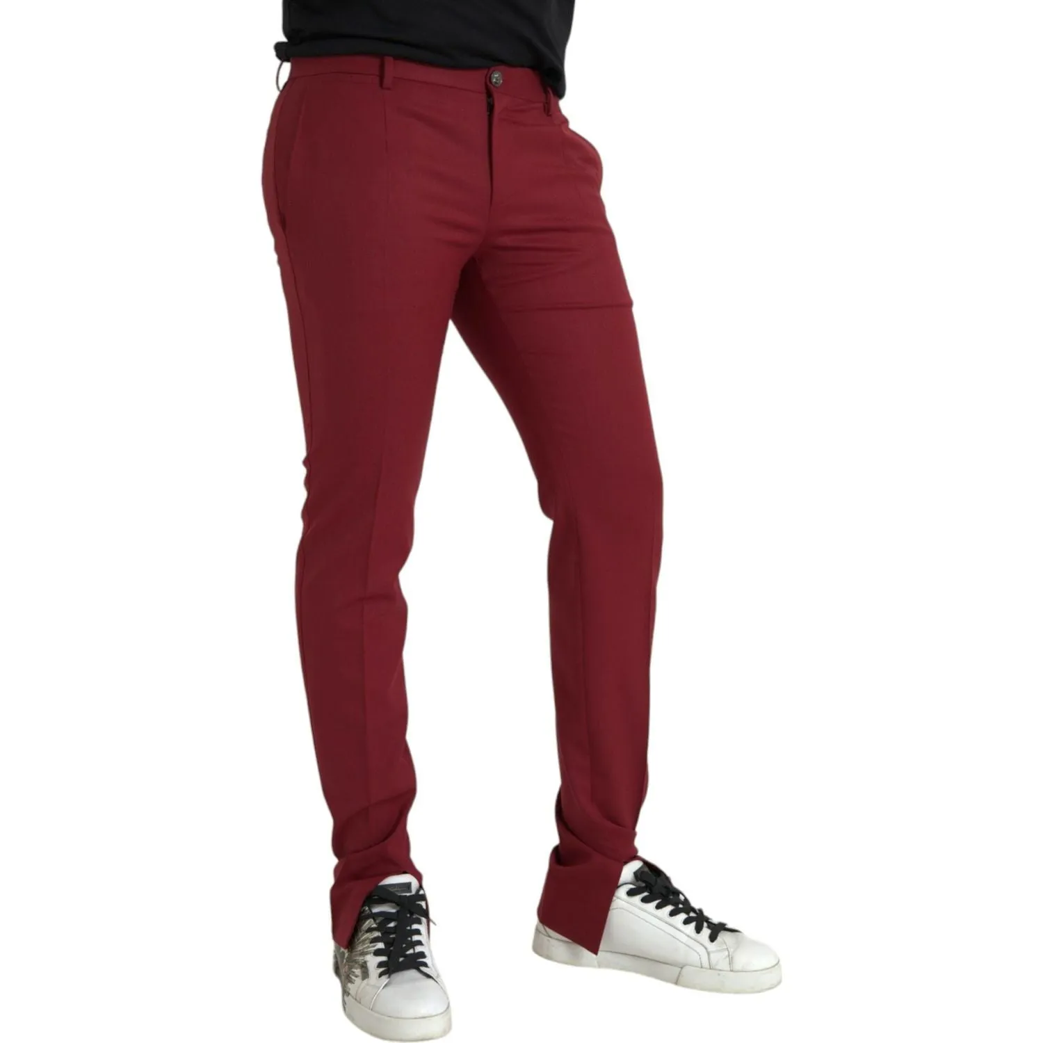 Dolce & Gabbana Red Wool Men Slim Fit Dress Pants