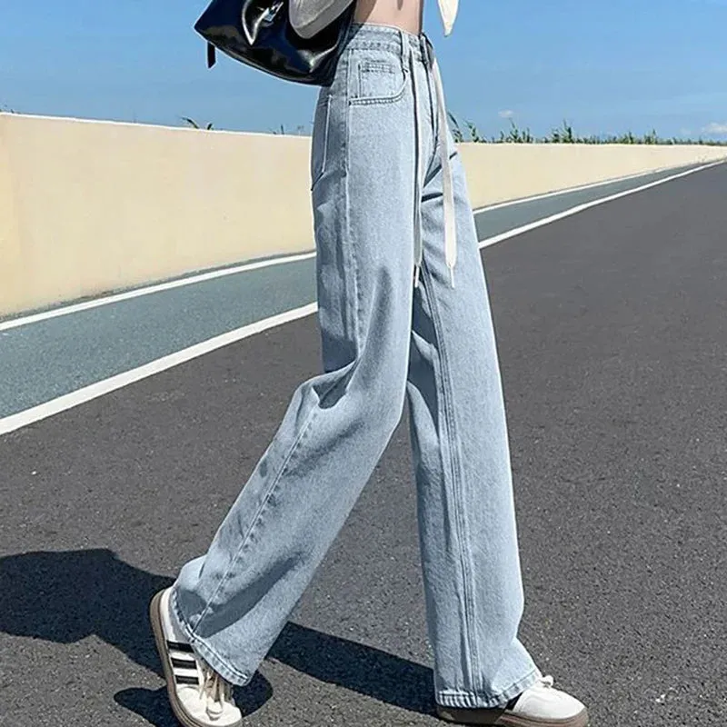 Drawstring Loose Wide Leg Denim Jeans