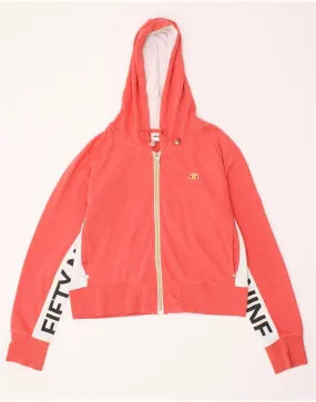 ELLESSE Womens Crop Graphic Zip Hoodie Sweater UK 16 Large Orange Cotton