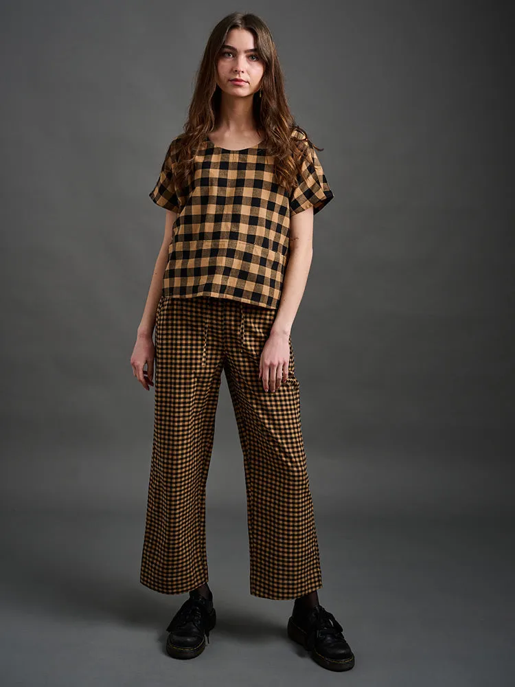 Emmy Drawstring Pant - Black & Tan Gingham