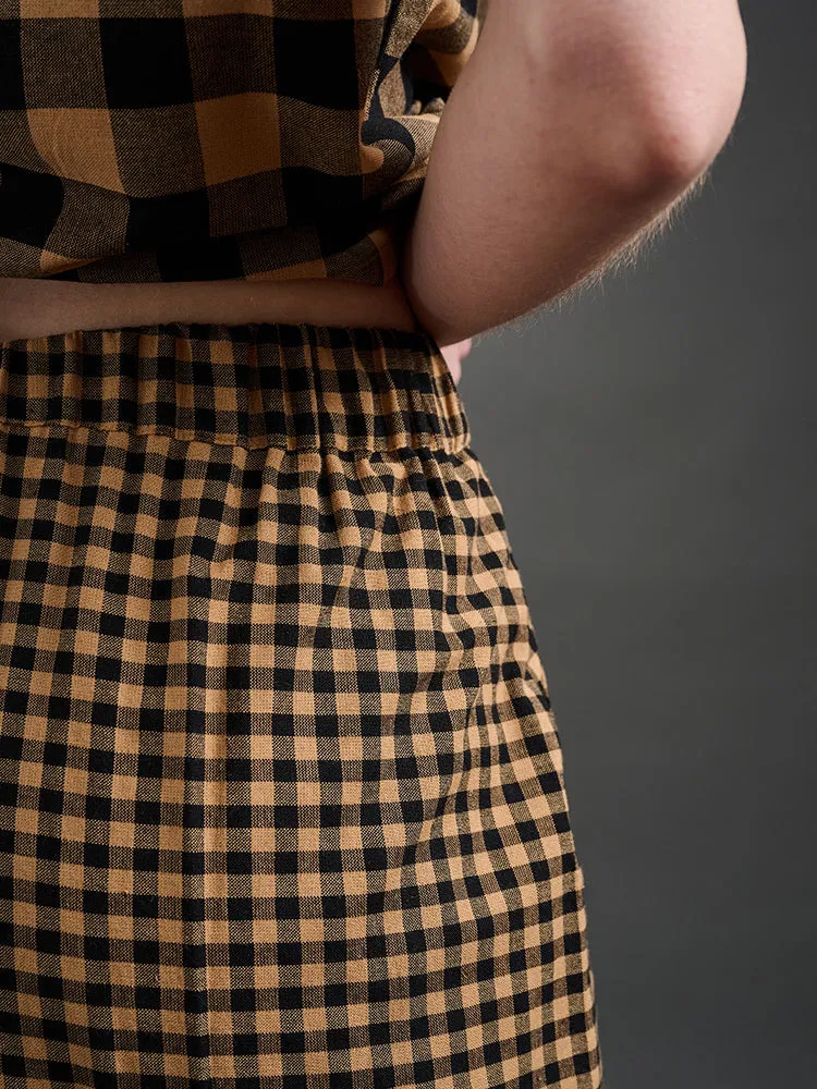 Emmy Drawstring Pant - Black & Tan Gingham