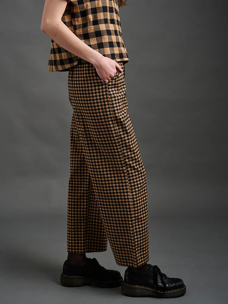 Emmy Drawstring Pant - Black & Tan Gingham