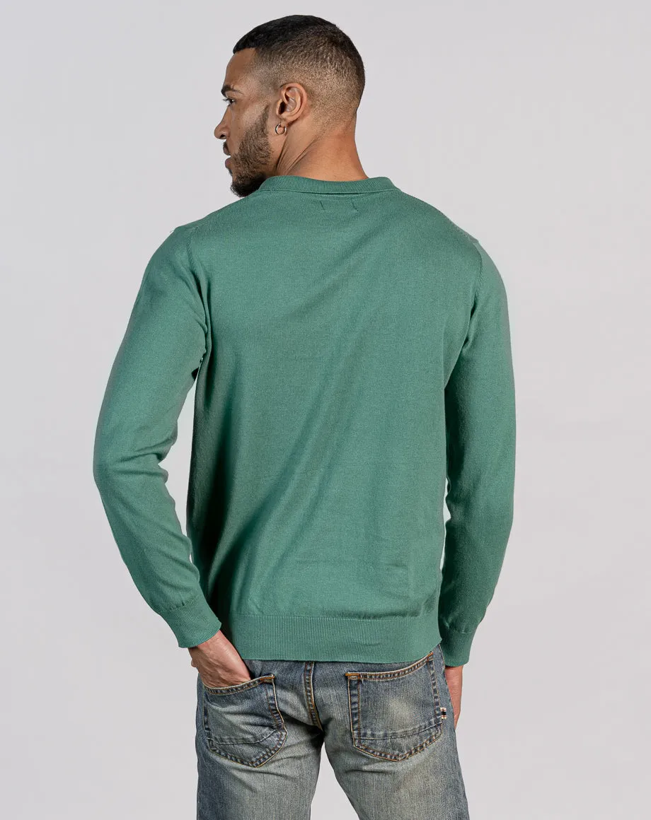 ESSENTIAL LONG SLEEVE ZIPPED POLO TOP - AQUA