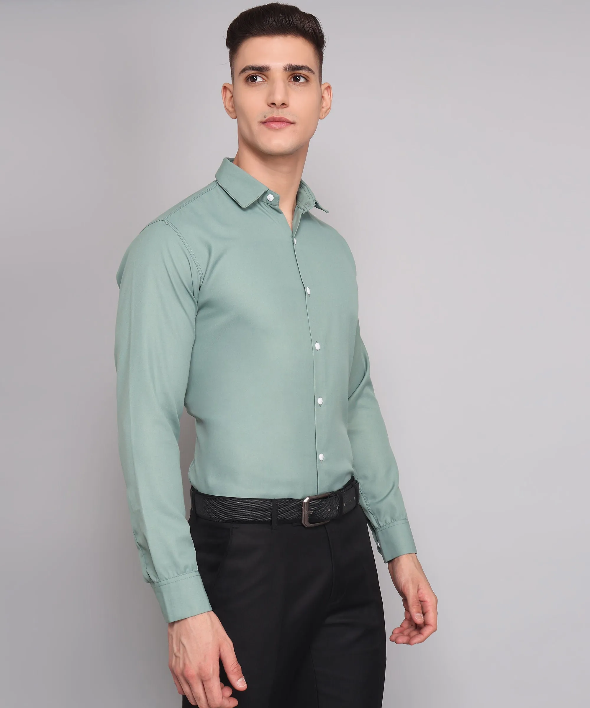 Exclusive TryBuy Premium Ocean Green Button-Up Shirt for Men