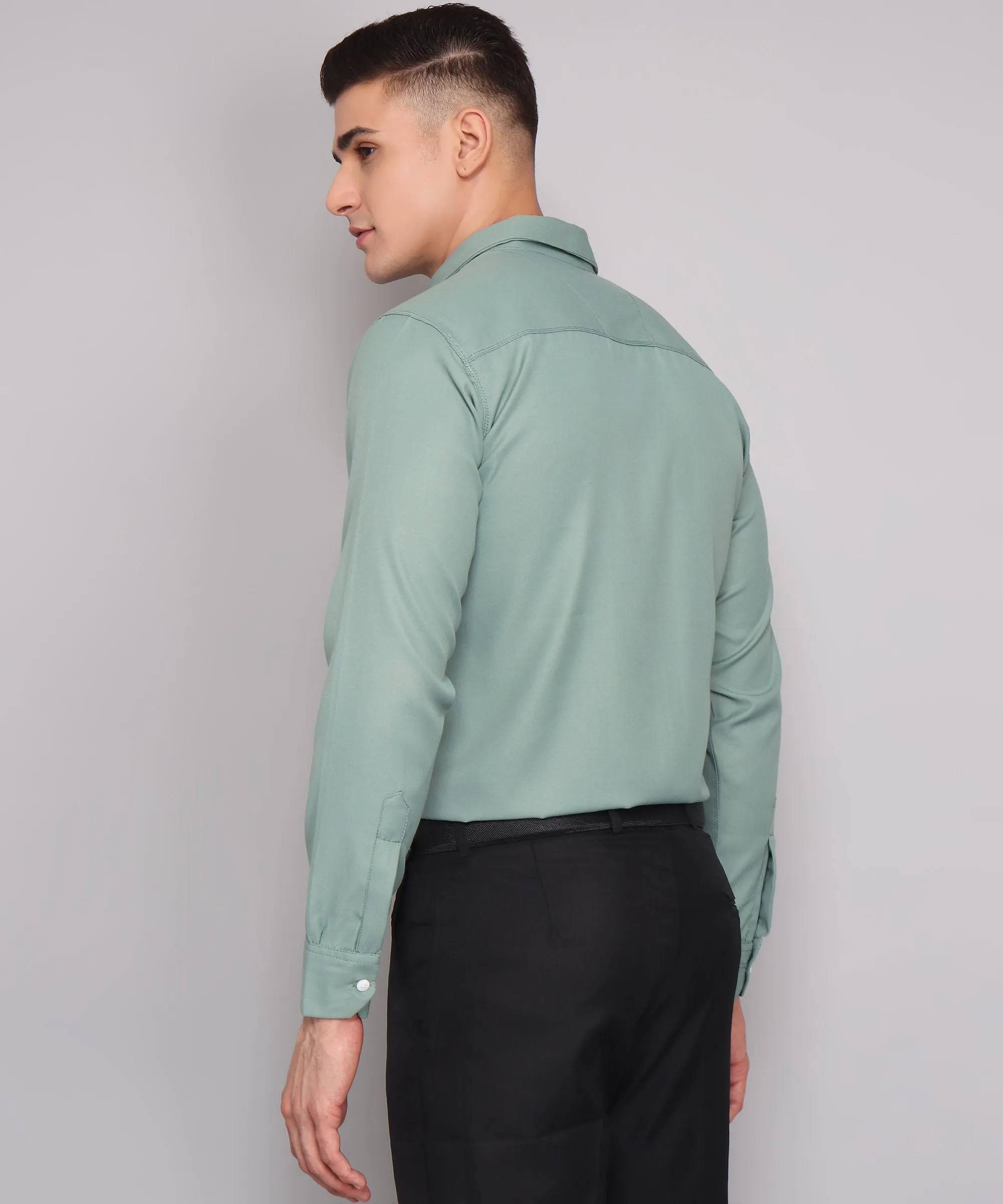 Exclusive TryBuy Premium Ocean Green Button-Up Shirt for Men