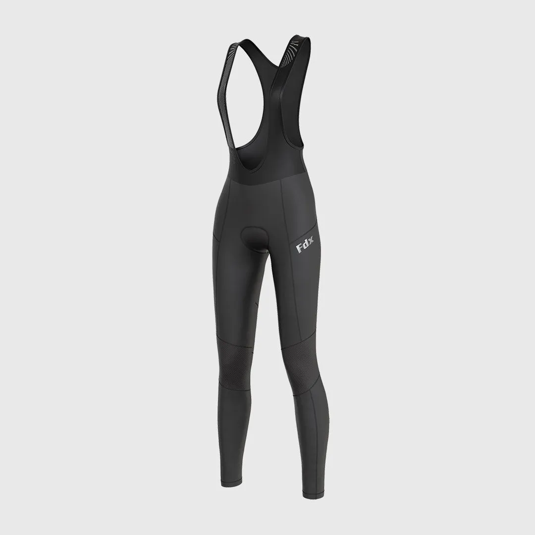 Fdx Women's & Girl's Set Duo Thermal Super Roubaix Black / Grey Long Sleeve Cycling Jersey & Bib Tights