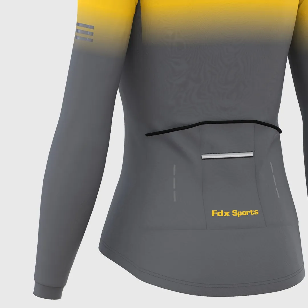 Fdx Women's & Girl's Set Duo Thermal Super Roubaix Yellow / Grey Long Sleeve Cycling Jersey & Bib Tights