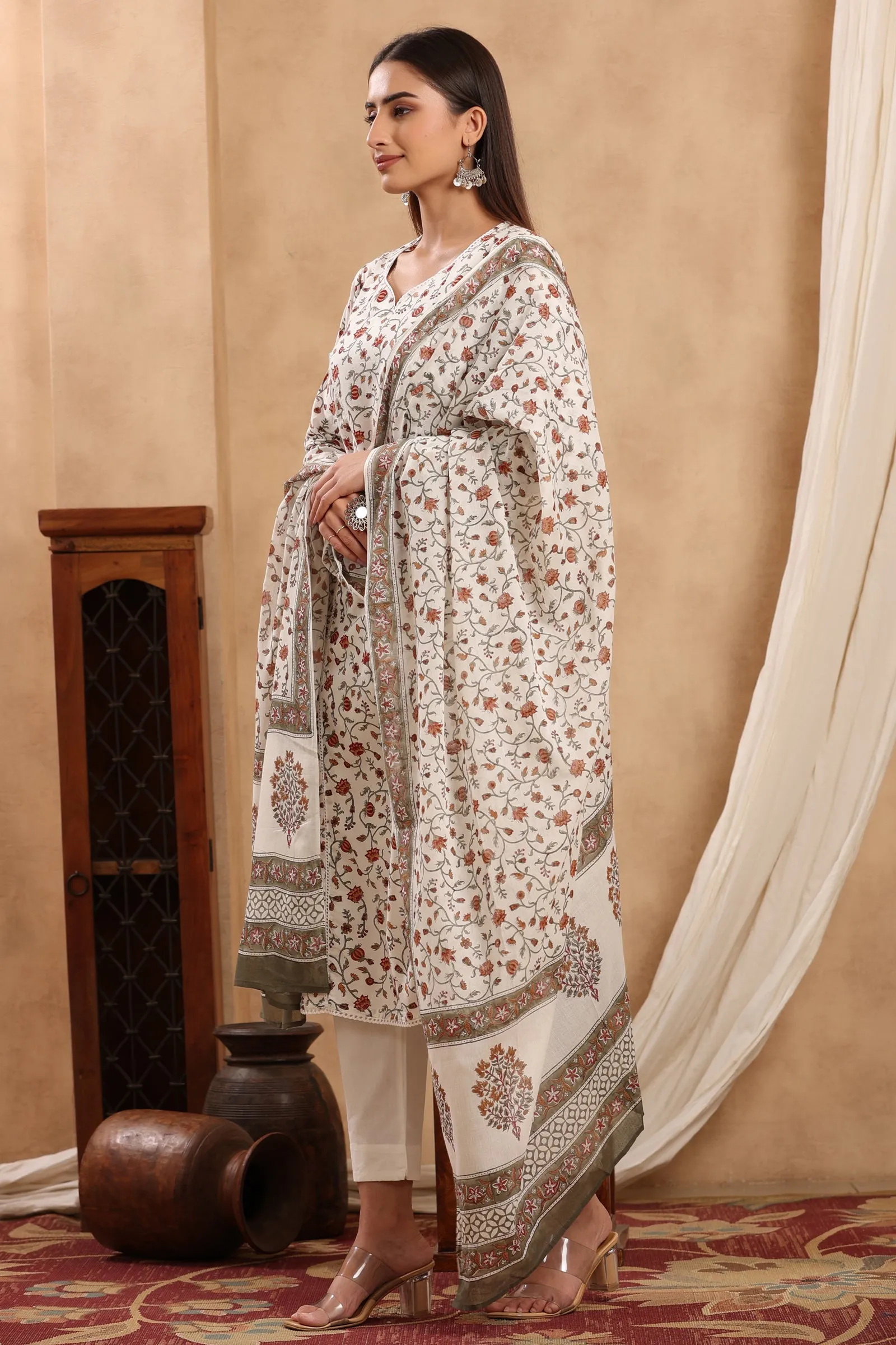 Firdous Jazia Cotton Hand Block Printed Dupatta