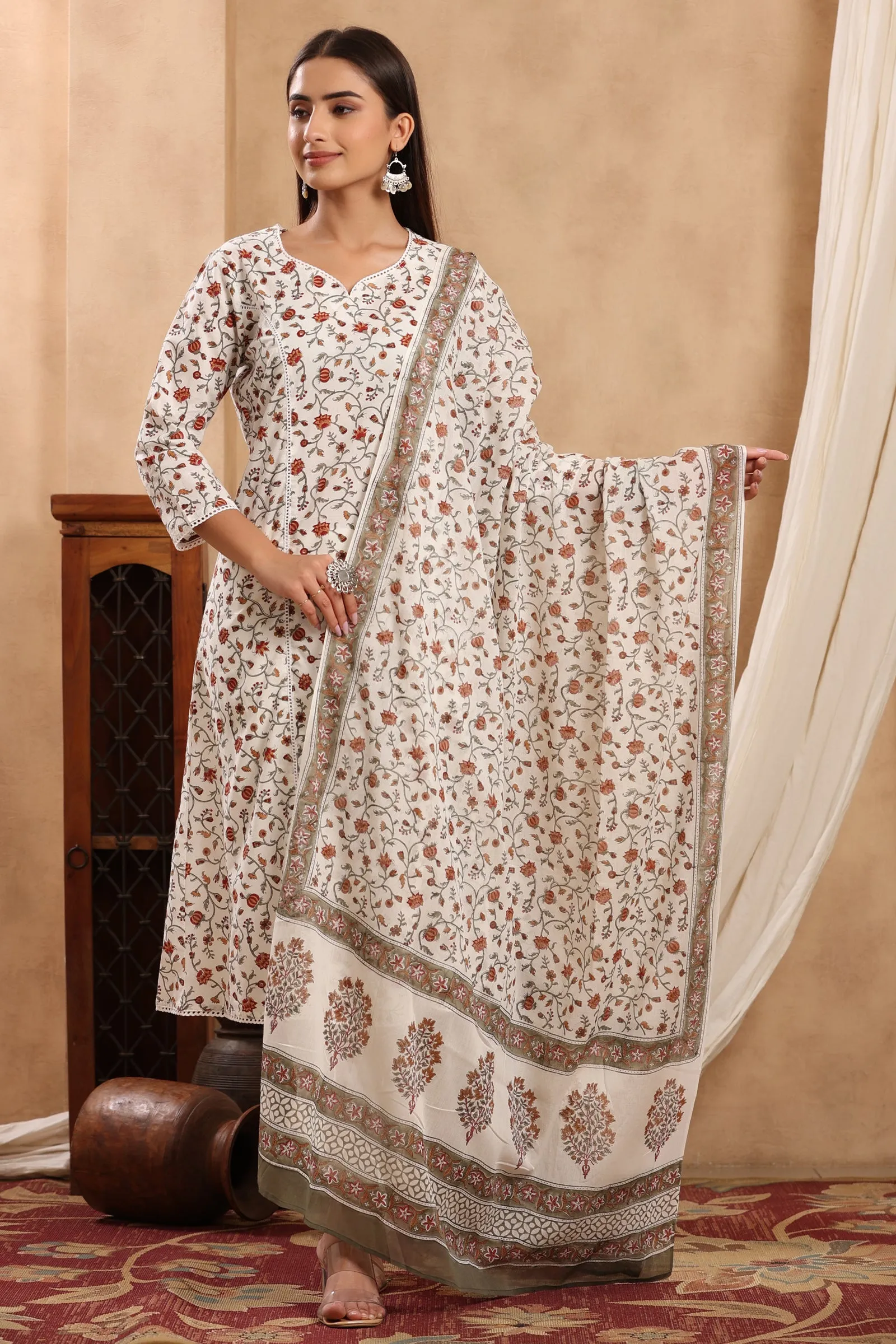 Firdous Jazia Cotton Hand Block Printed Dupatta