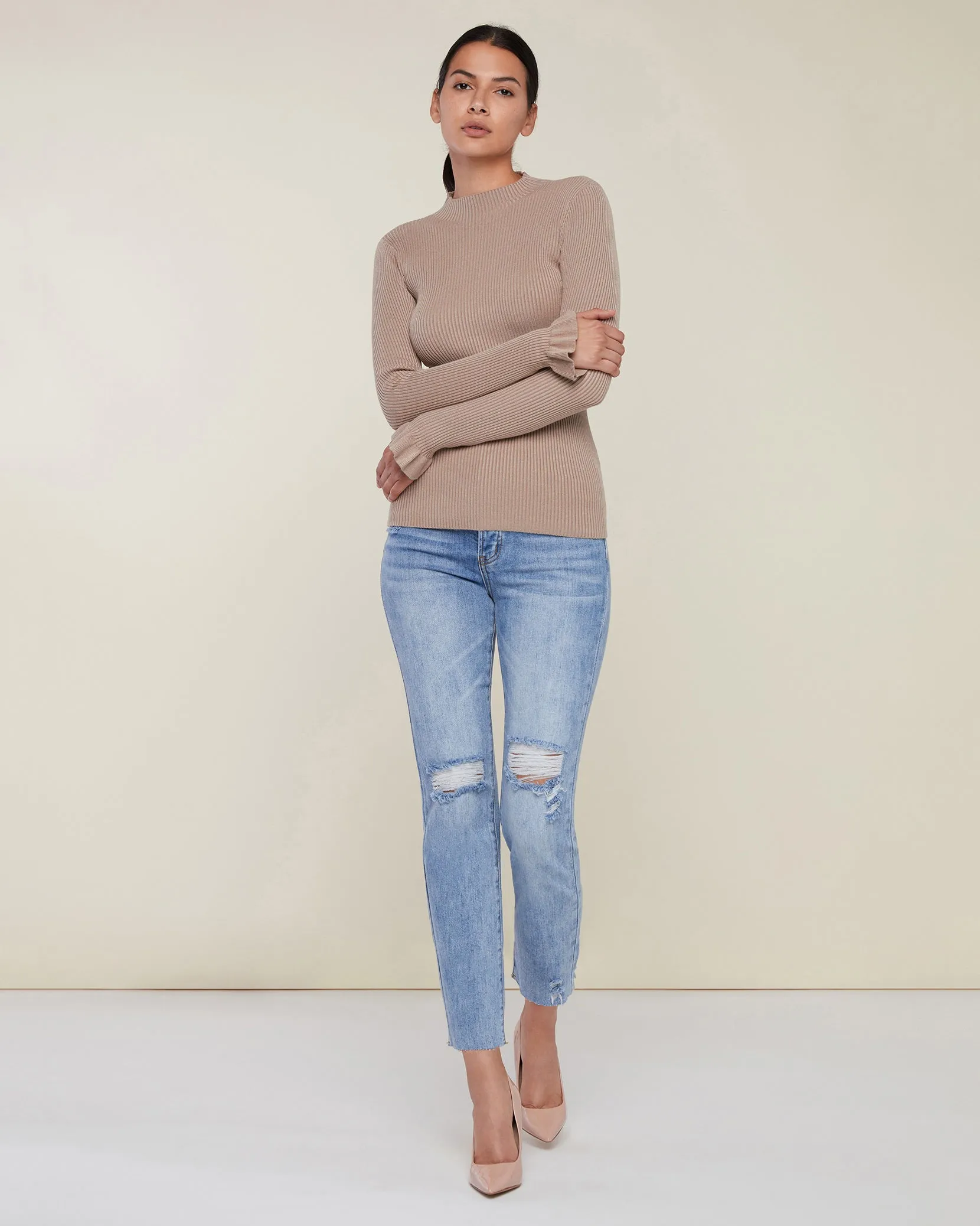 Flare Sleeve Mock Neck Sweater