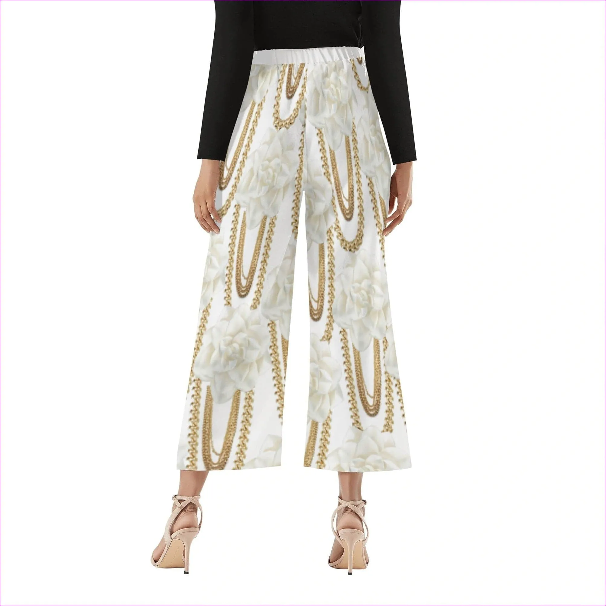 Floral Chain Womens Wide Leg Cropped Pants