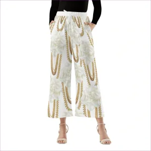 Floral Chain Womens Wide Leg Cropped Pants