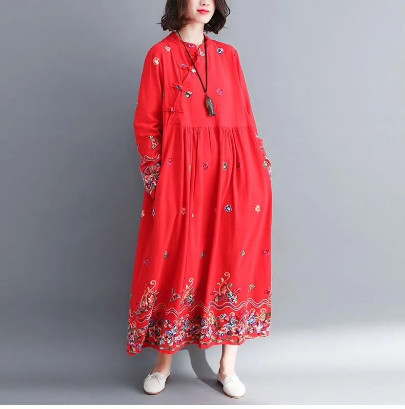 Floral Embroidered Modern Chinese Dress