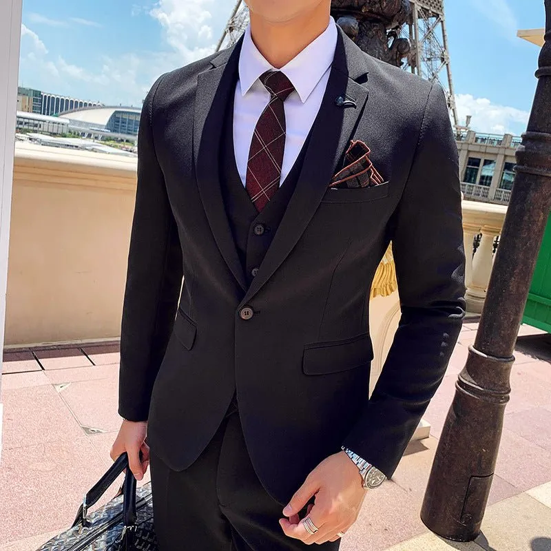 Foreign Trade Wholesale Korean Version New Men's Suit Business Casual Groom Best Man Dress Three-piece Men's White Suit