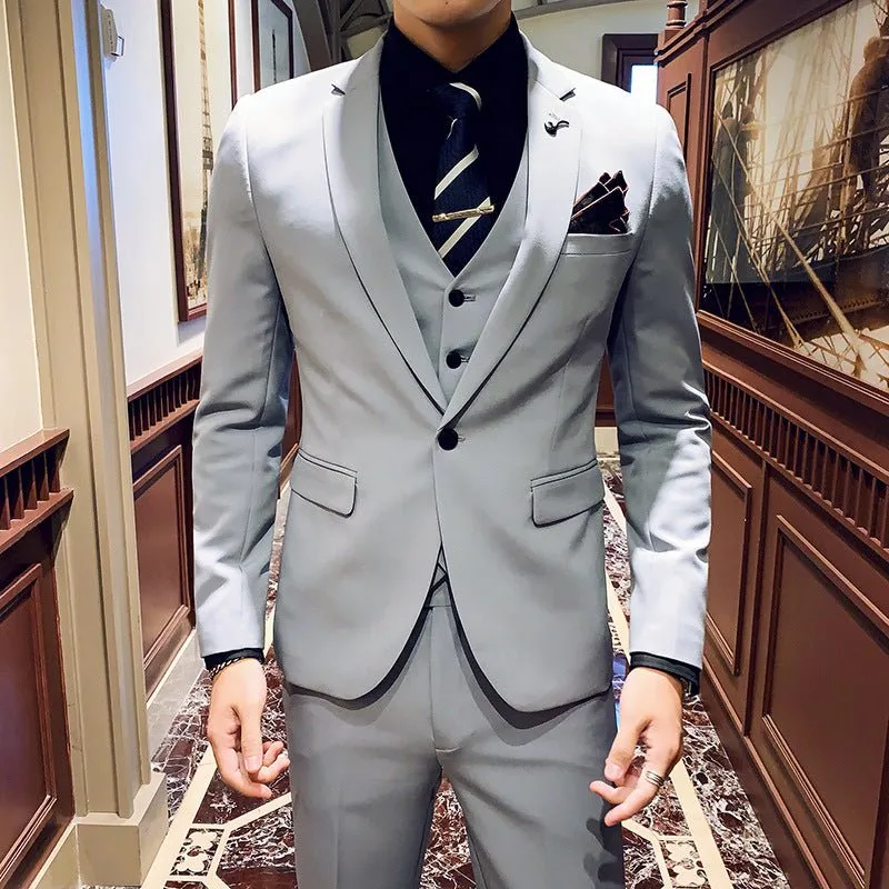 Foreign Trade Wholesale Korean Version New Men's Suit Business Casual Groom Best Man Dress Three-piece Men's White Suit