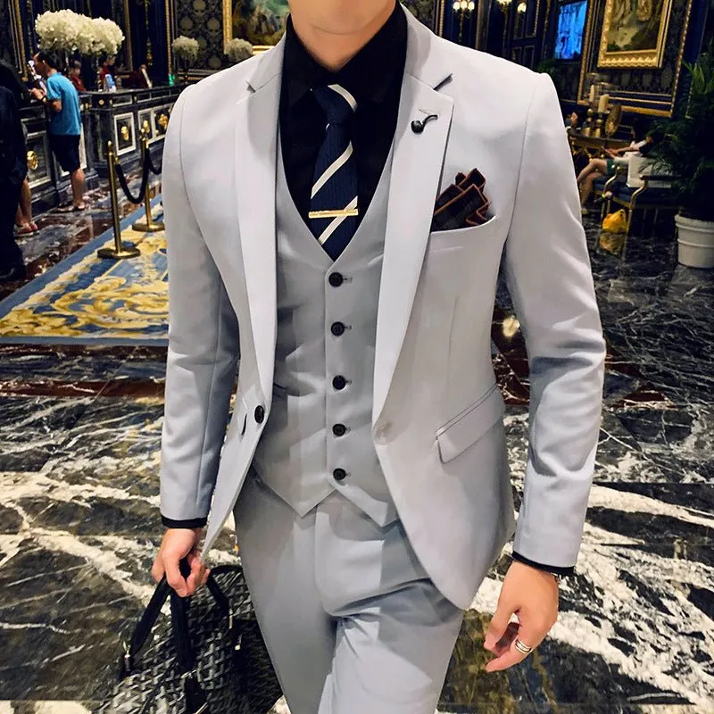 Foreign Trade Wholesale Korean Version New Men's Suit Business Casual Groom Best Man Dress Three-piece Men's White Suit