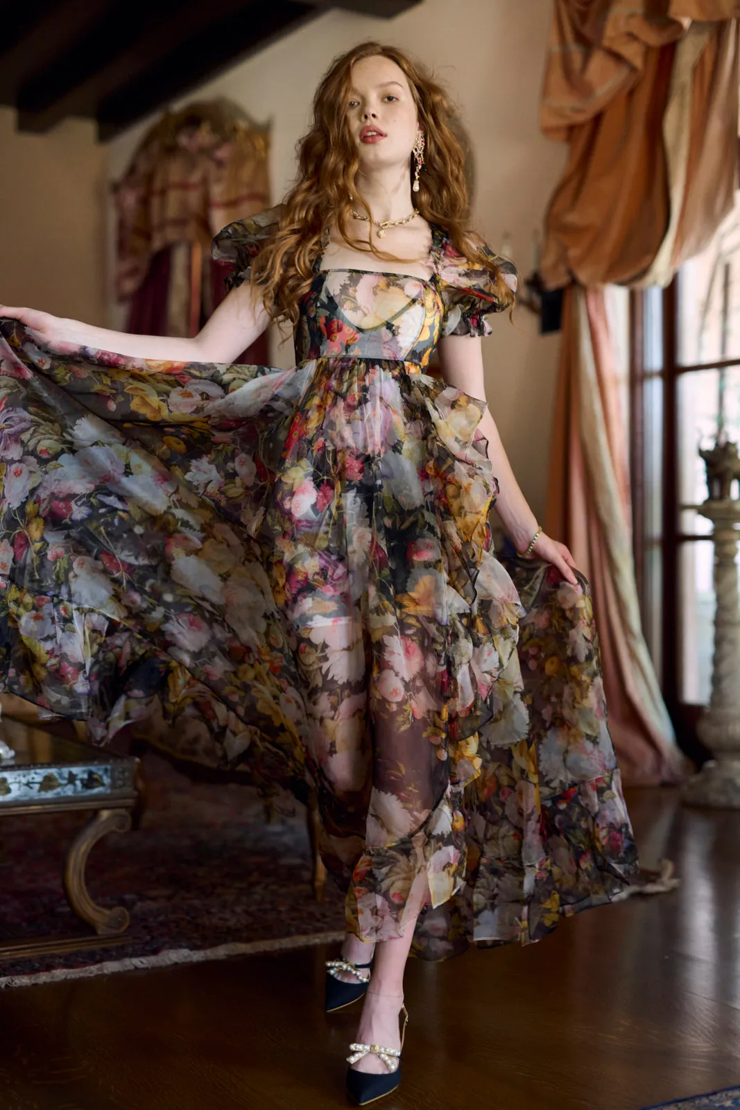 Fête des Fleurs Sheer Delight Ruffle Gown