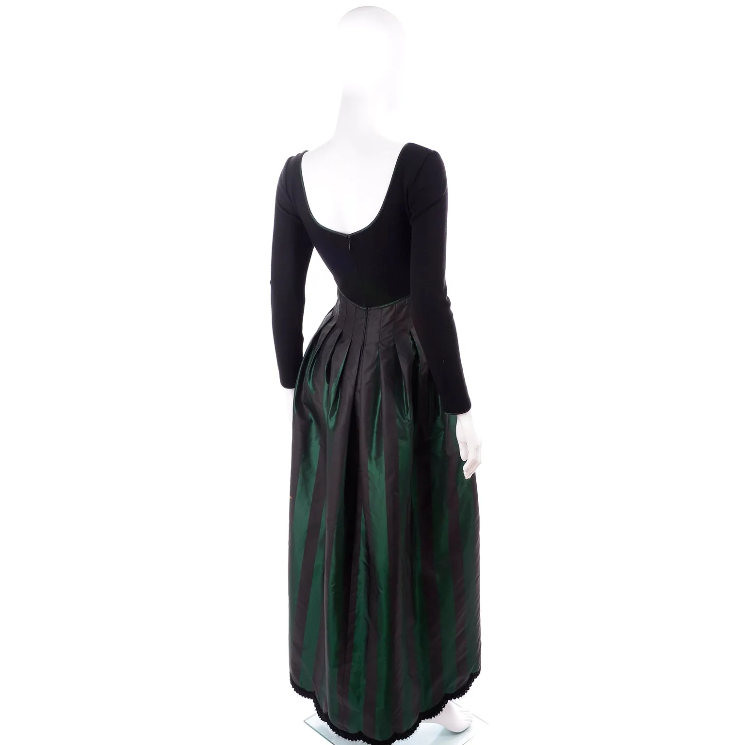 F/W 1989 Geoffrey Beene Black & Green Stripe Evening Dress