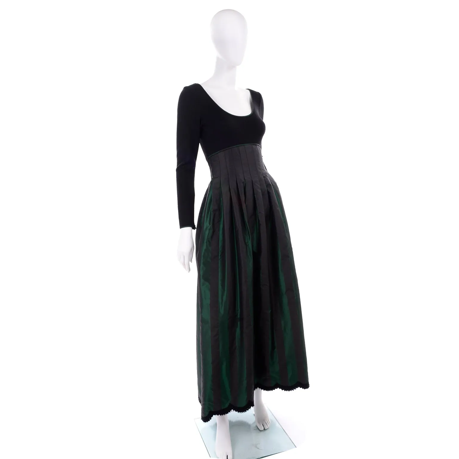 F/W 1989 Geoffrey Beene Black & Green Stripe Evening Dress