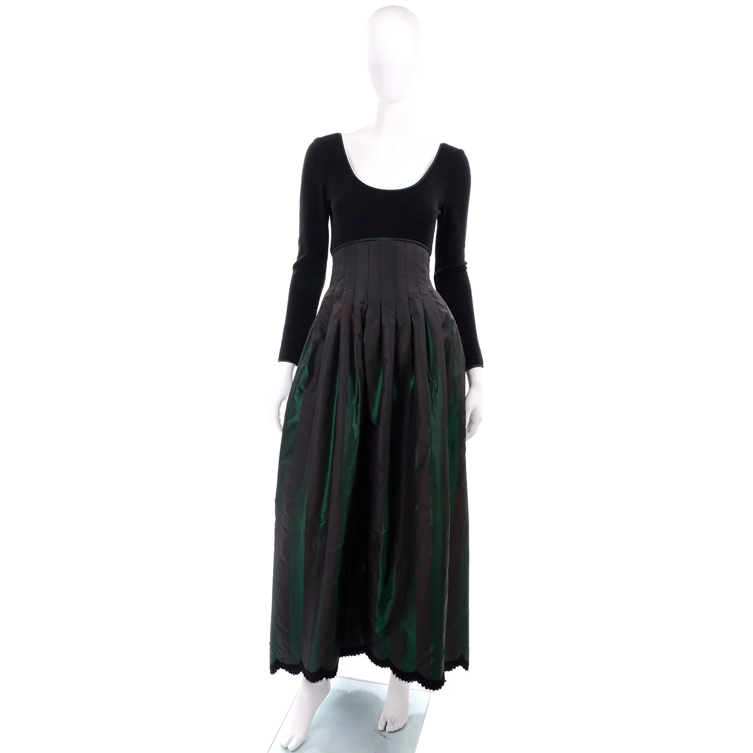 F/W 1989 Geoffrey Beene Black & Green Stripe Evening Dress