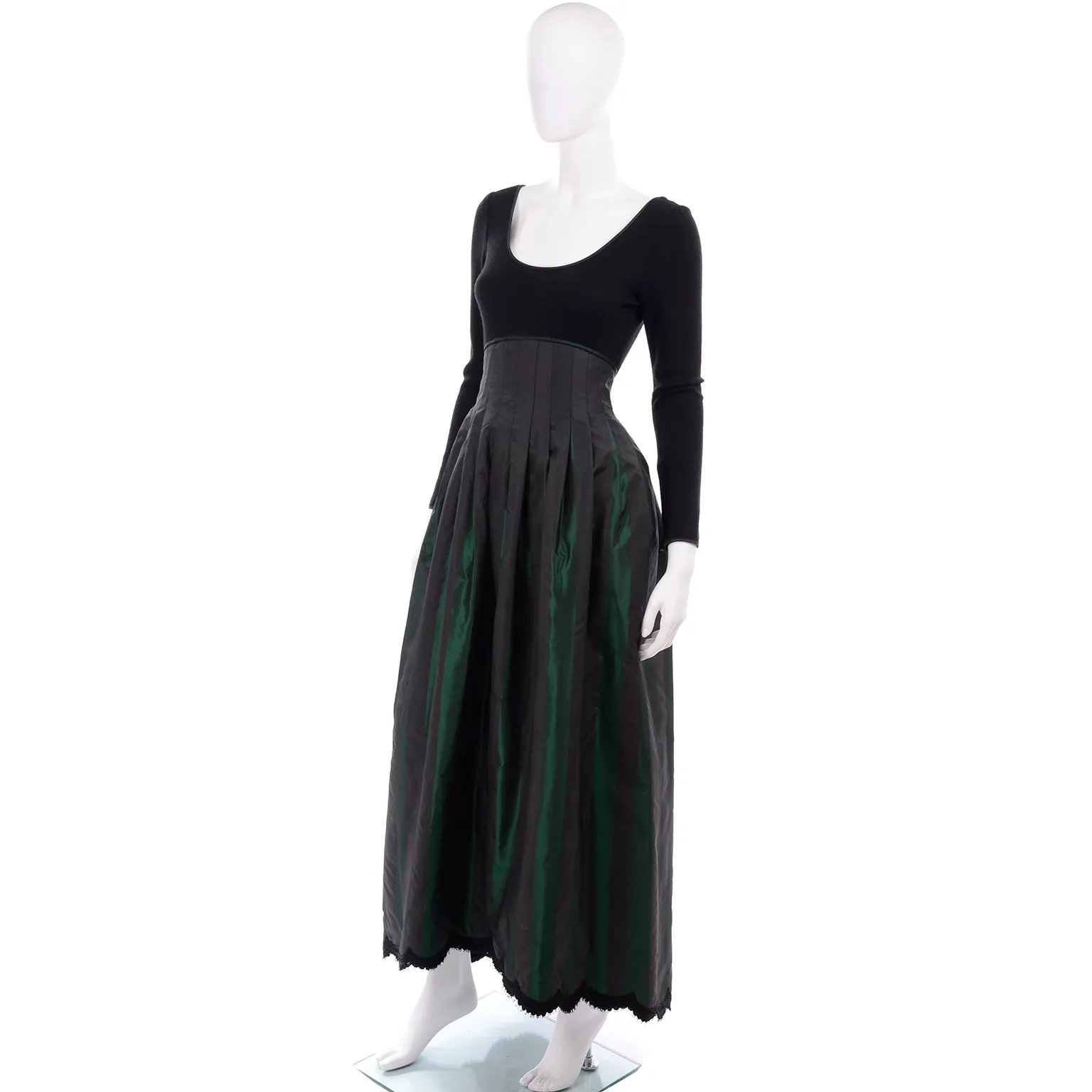 F/W 1989 Geoffrey Beene Black & Green Stripe Evening Dress