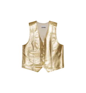 GANNI Gold Foil Denim Gilet