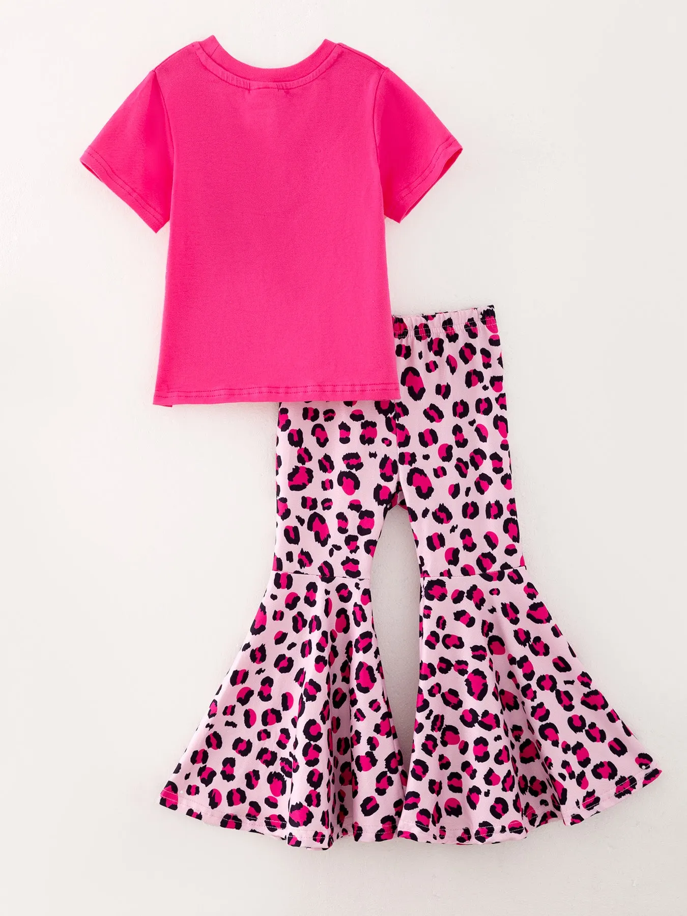 Girls Hot pink "ATTITUDE" Letter Print Top   Leopard Print Flared Pants