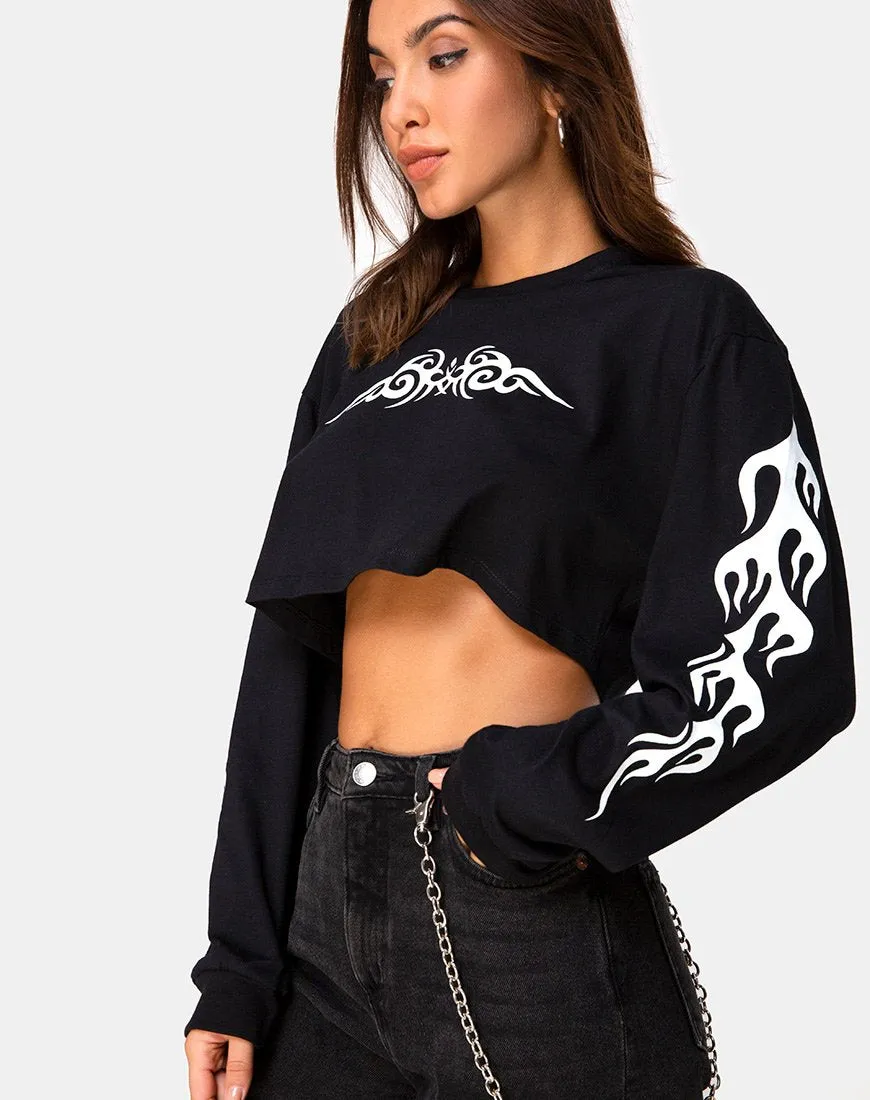 Gocea Crop Top in Black with White Tribal