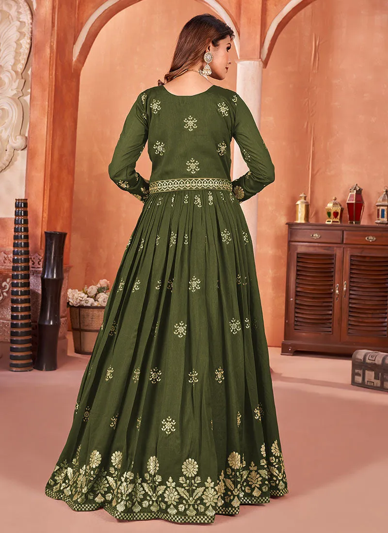 Green Embroidery Silk Anarkali Suit