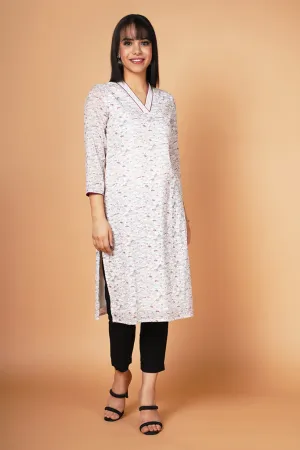 Grey Printed Straight-fit Kurta