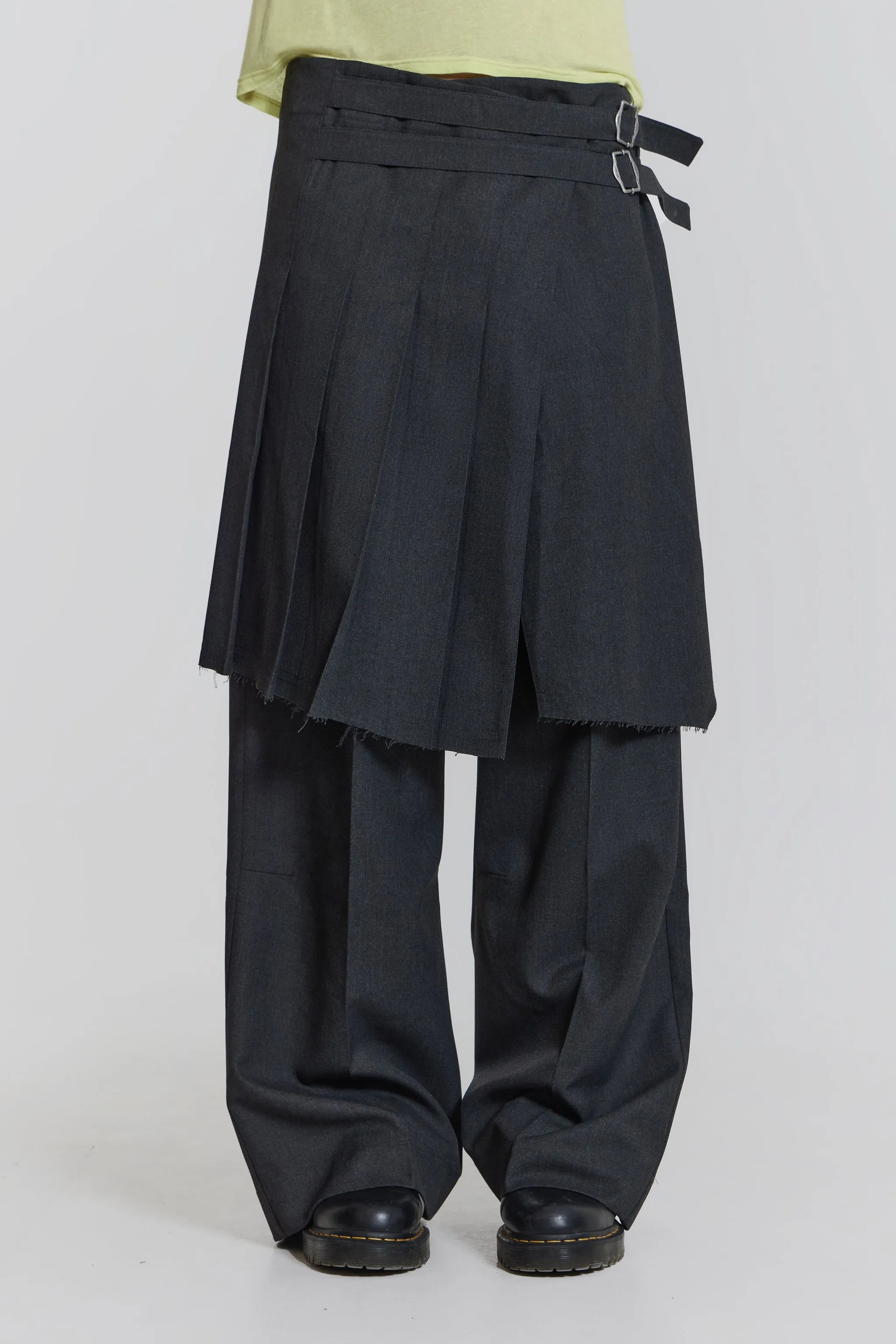 Grey Steel Pleated Skirt