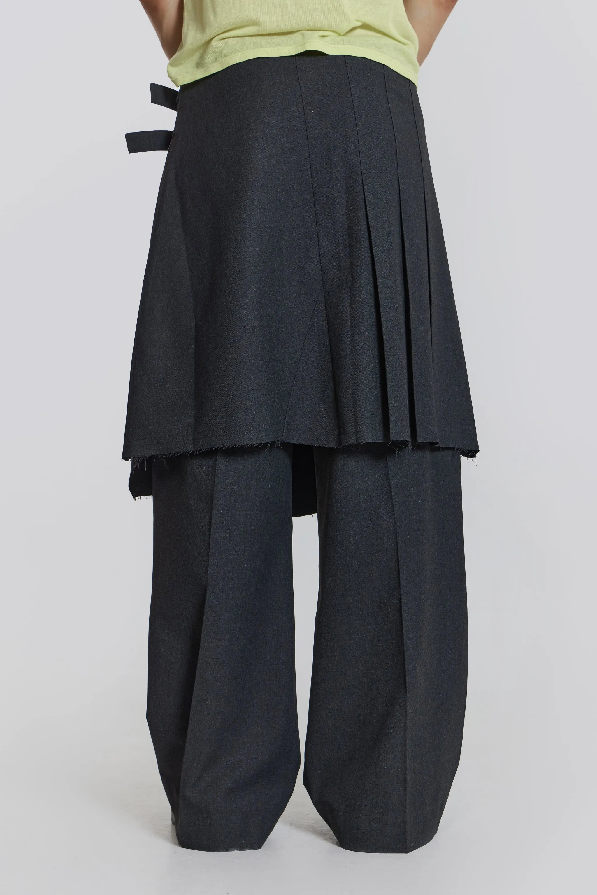 Grey Steel Pleated Skirt