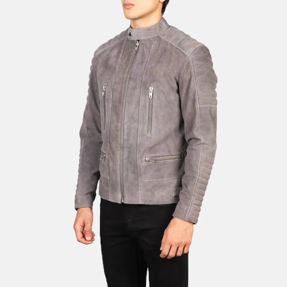 Grey Suede Biker Leather Jacket