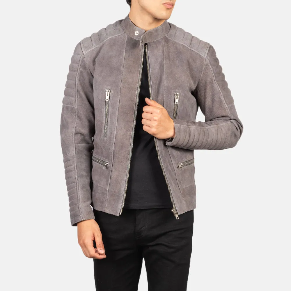 Grey Suede Biker Leather Jacket